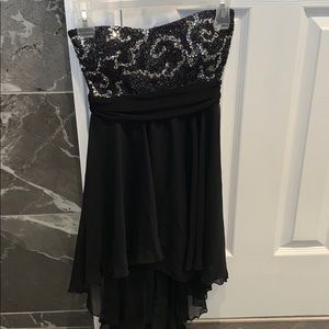 Black and silver sequin high-low dress